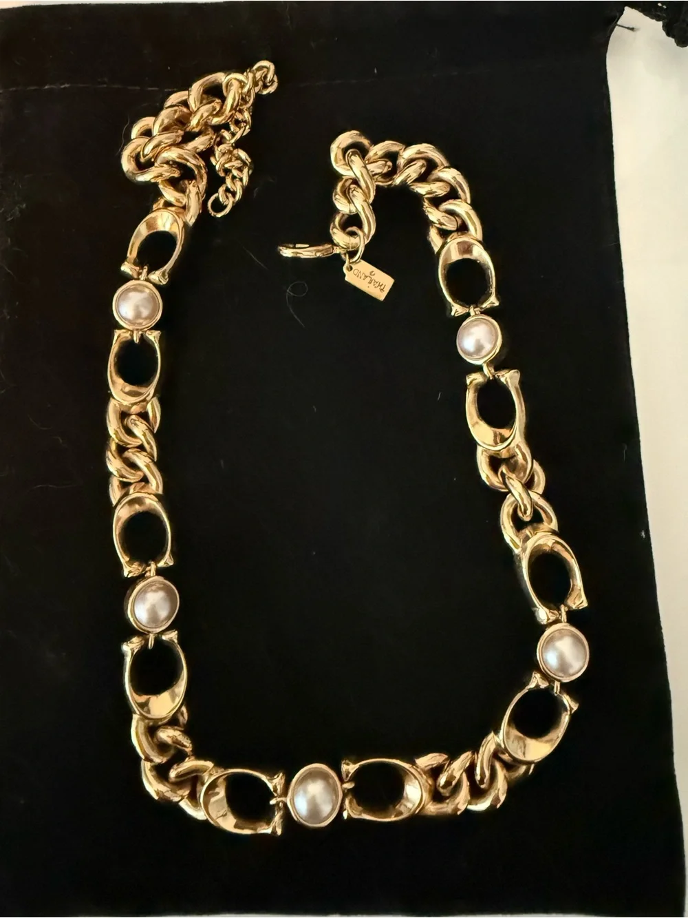 Coach Gold-Tone Chain Necklace with Pearl Cabochons